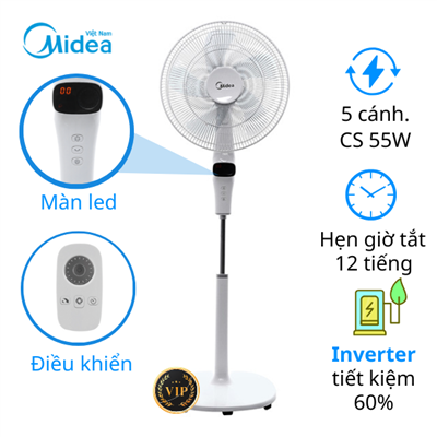 Quạt đứng Midea FS40-15DR, 55W, inverter, Có remote