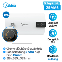 Bình tắm nước nóng gián tiếp Midea MWH30-25MA6, 30 Lít