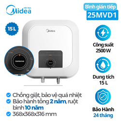 Bình tắm nước nóng gián tiếp Midea MWH15-25MVD1(VN)W, 15 Lít