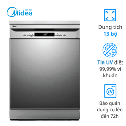 Máy rửa bát Midea MDW13-7635QS, 13 bộ, sấy UV, 9 chương trình