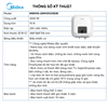 Bình tắm nước nóng gián tiếp Midea MWH15-25MVD1(VN)W, 15 Lít